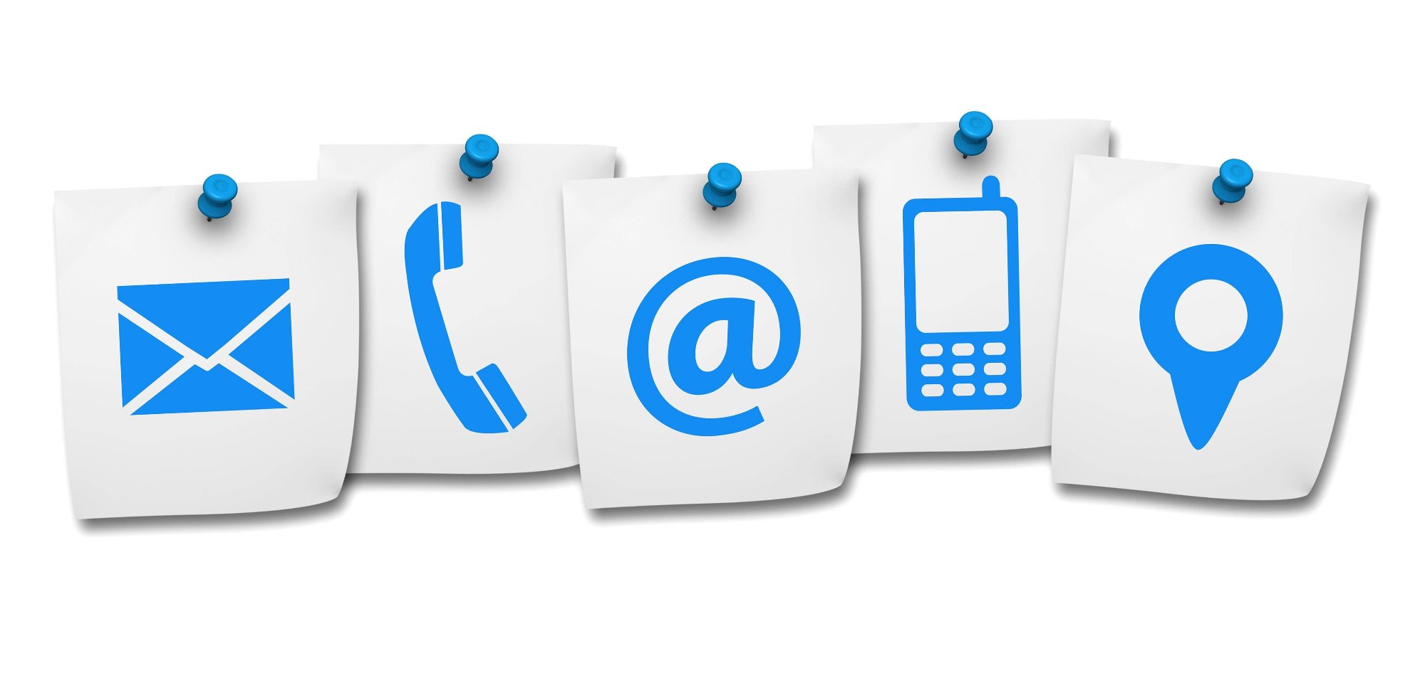 Email, telephone and location contact symbols